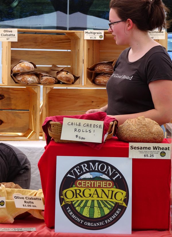 Artisan bread display at the Shelburne Farmers Market