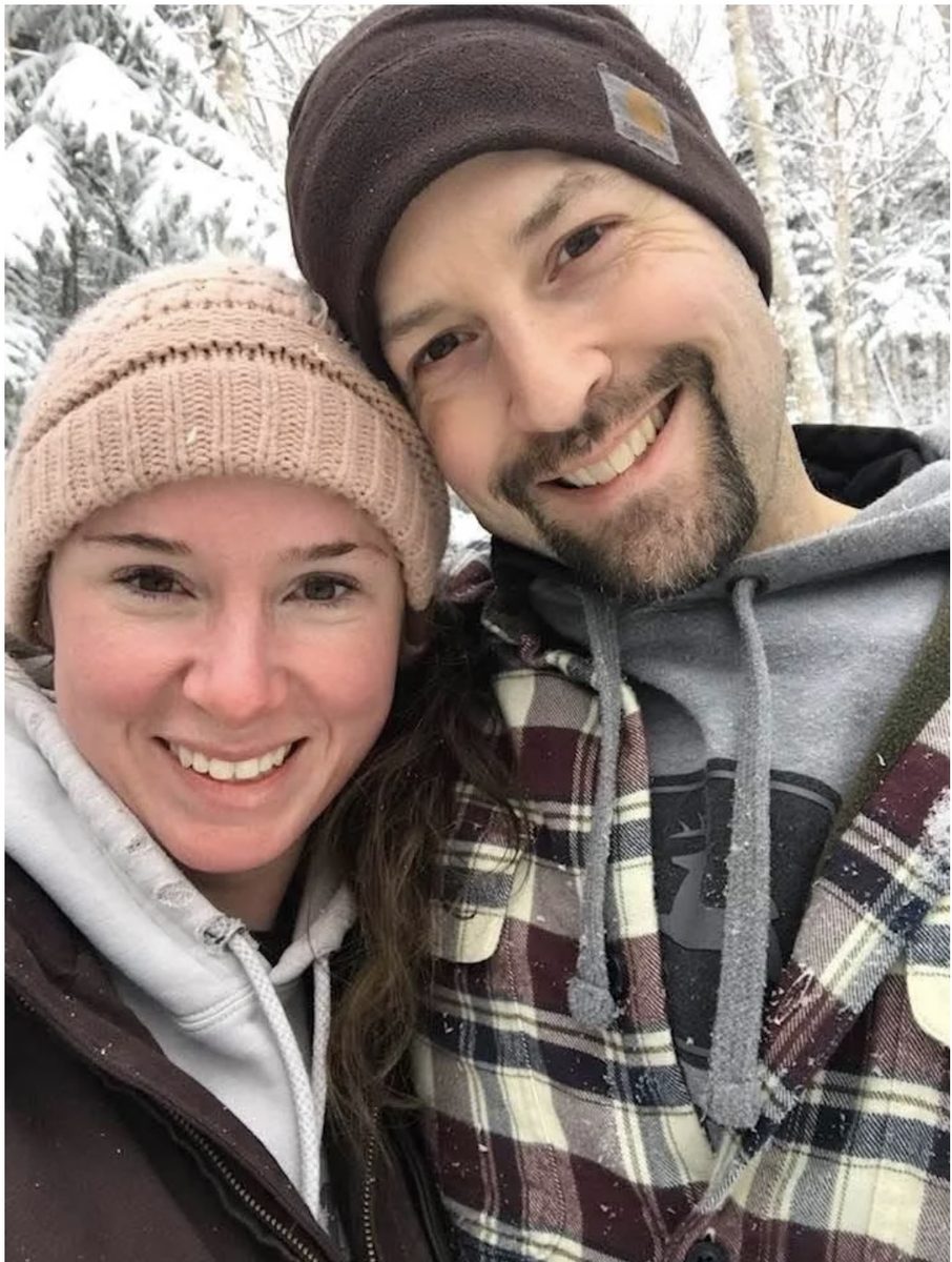 Victor and Ashley Atkins outdoors in winter.