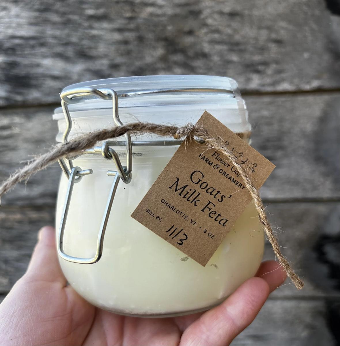 A jar of Flower Gap Farm goats&rsquo; milk feta.
