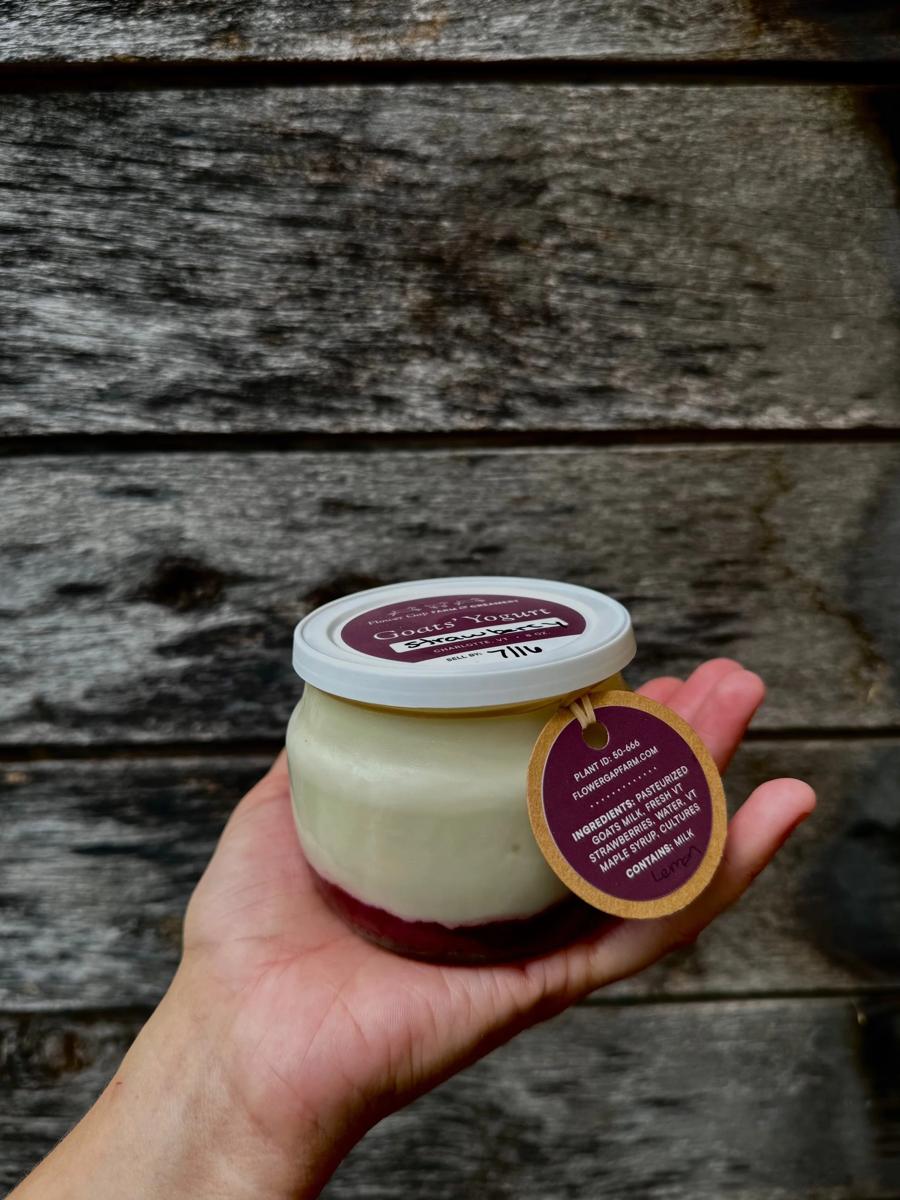 A jar of Flower Gap Farm goat&rsquo;s milk yogurt.